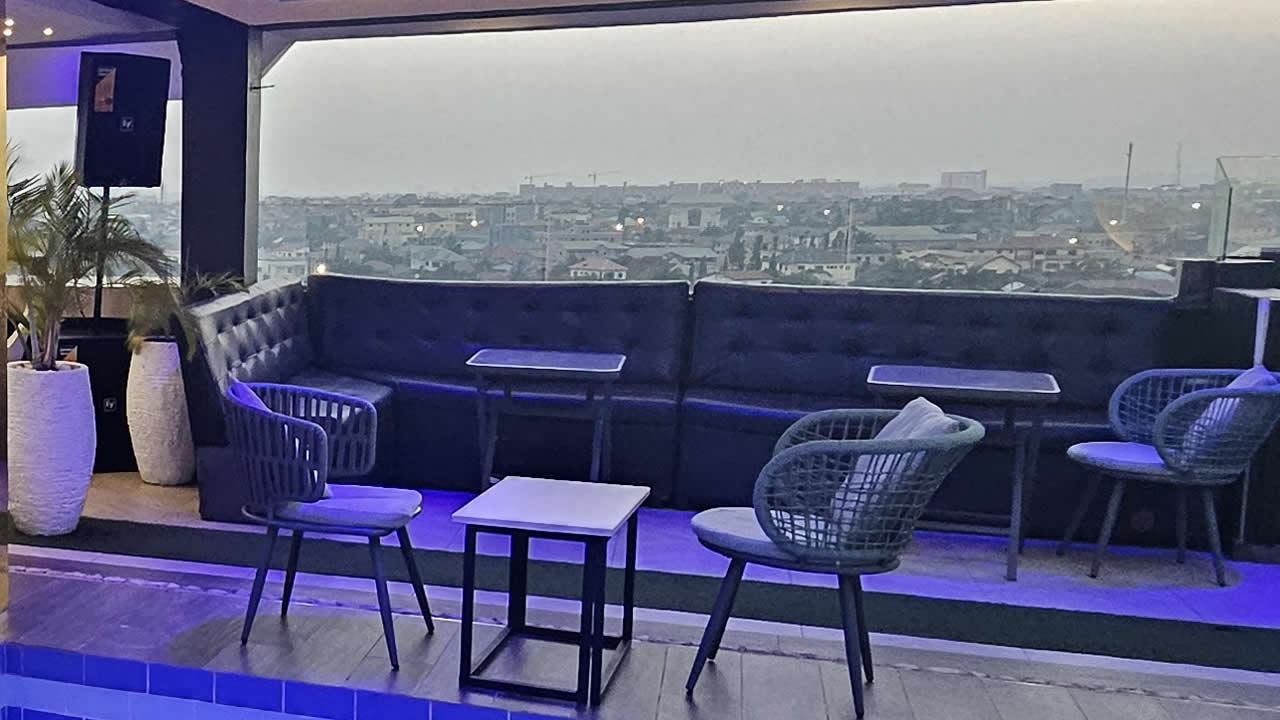 Low-lit lounge seating at the SK Tower bar
